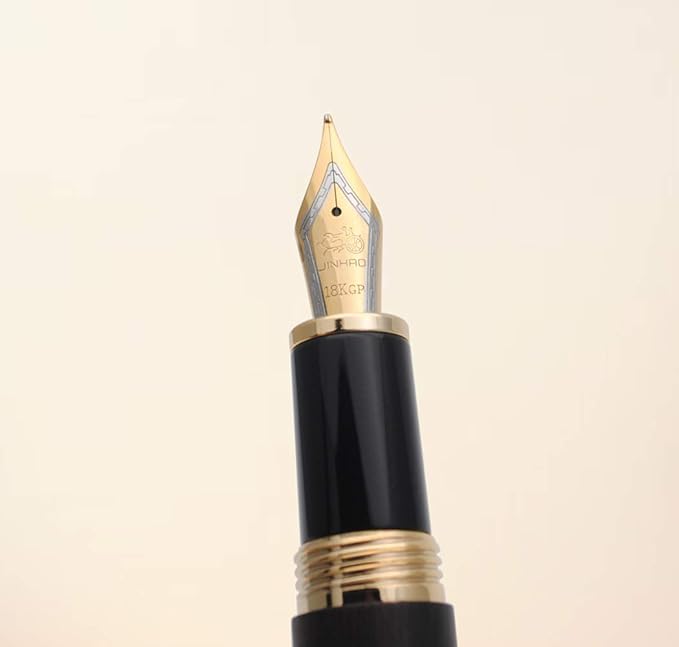 JINHAO 9056 Natural Wood Fountain Pen Handmade Ink Pen (Ebony Wood, Medium Nib 0.7mm)