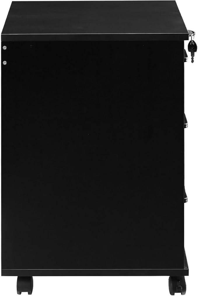 File Cabinet with Lock 3 Drawer Mobile Filing Cabinet with 360° Swivel Wheels, Under Desk Storage Cabinet Wooden File Organizer for Legal/Letter/A4 Documents, Home Office Storage (Black)