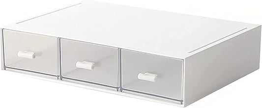 Desk Organizer-Stackable Storage Drawers, Plastic Compact Desk Storage Box Perfect for Collection Small Item/Cosmetic Office Organizer - 3 drawers (White)