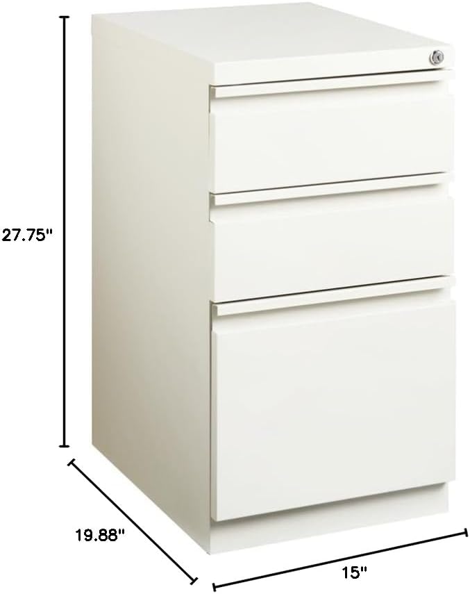 Pemberly Row 3 Drawers 27.75" Vertical White Metal Filing Cabinet Lockable Pre-Assembled Stationary Letter Size for Home, Office
