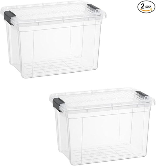Superio Clear Storage Boxes with Lids, 2.4 Quart Plastic Container Bins for Organizing, Stackable Crates, BPA Free, Non Toxic, Odor Free, Organizers for Home, Office and Dorm,