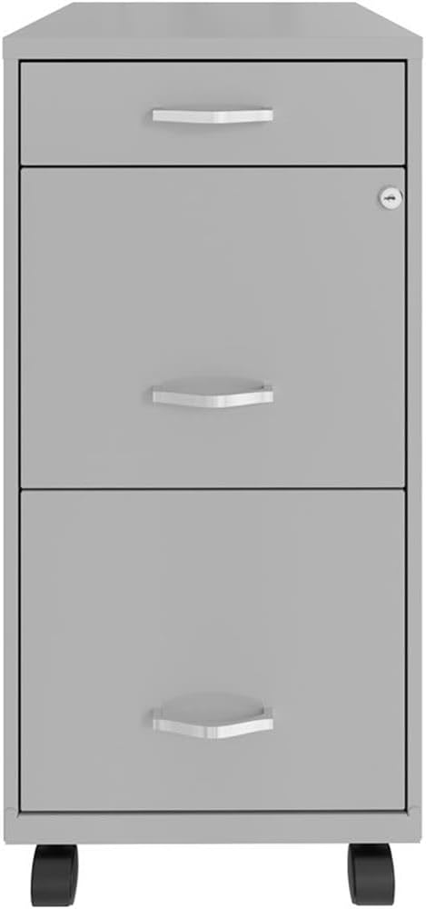 Pemberly Row 3 Drawers 29.52" Vertical Silver Metal Filing Cabinet Lockable Pre-Assembled Movable Legal/Letter Size for Home, Office