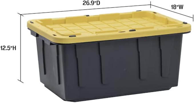 17 Gallon Storage Bin Heavy Duty Stackable Storage Tote with Snap Lid Durable Black Plastic Bin with Lockable Lid, Tie-Down Grooves Made in The USA