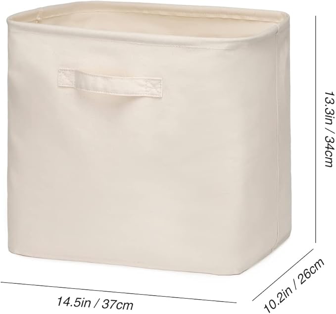 Decorative Basket Rectangular Fabric Storage Bin Organizer Basket with Handles for Clothes Storage (14.5 x 10.2 x 13.3, Beige)