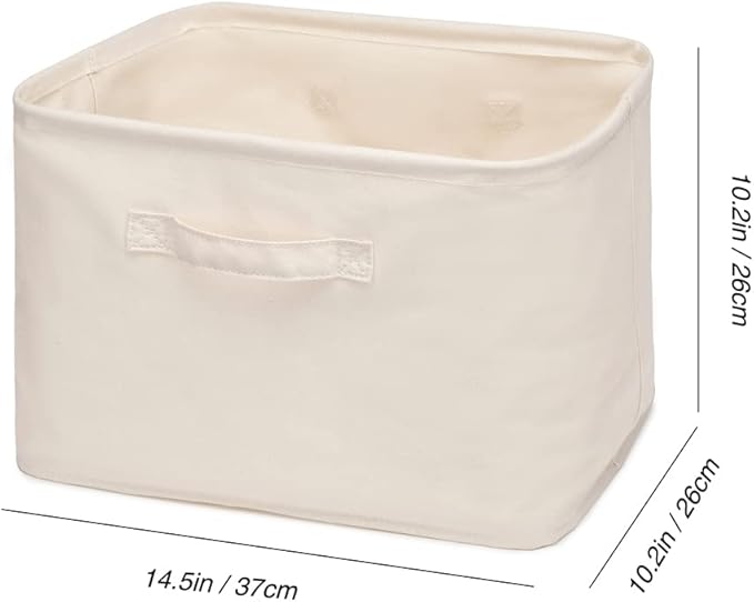 Decorative Basket Rectangular Fabric Storage Bin Organizer Basket with Handles for Clothes Storage (14.5 x 10.2 x 10.2, Beige)