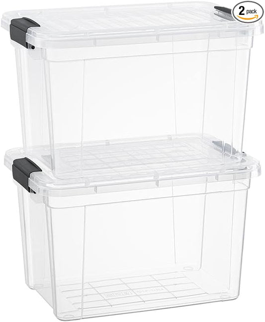 Superio Clear Storage Boxes with Lids, 4.75 Quart Plastic Container Bins for Organizing, Stackable Crates, BPA Free, Non Toxic, Odor Free, Organizers for Home, Office, School, and Dorm