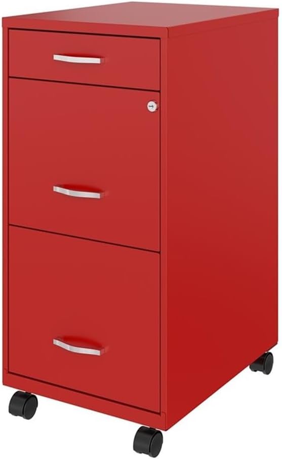 Pemberly Row 3 Drawers 29.52" Vertical Red Metal Filing Cabinet Lockable Pre-Assembled Movable Letter Size for Home, Office