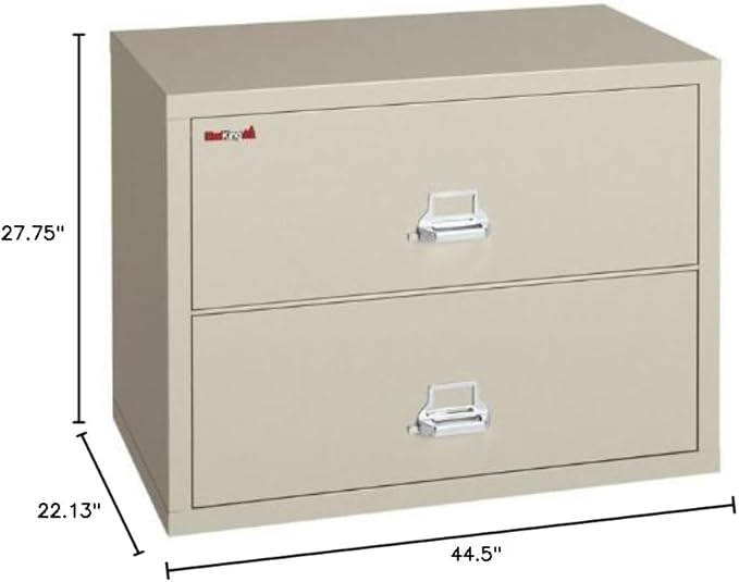FireKing Fireproof Lateral File Cabinet (2 Drawers, Impact Resistant, Water Resistant), 27.75" H x 44.5" W x 22.13" D, Parchment