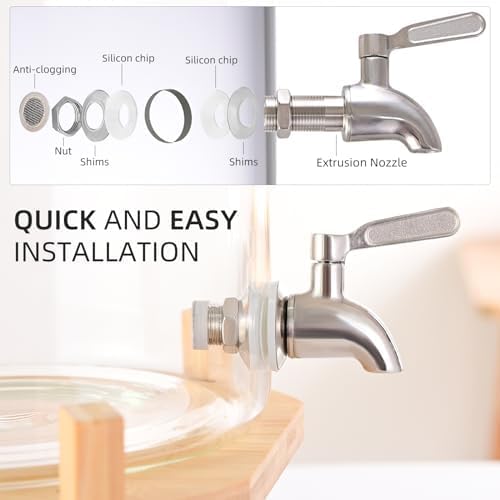 Glass Drink Dispenser, 2 gallons, With faucet wood stand Easy flow control, great for parties, bars & restaurants Large Glass Cold Beverage Dispensers.(2 gallon)