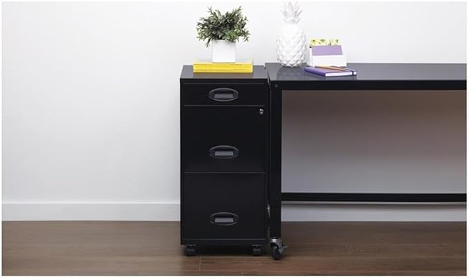 Pemberly Row 3 Drawers 29.52" Vertical Black Metal Filing Cabinet Lockable Pre-Assembled Movable Letter Size for Home, Office