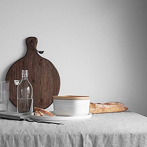 DOWAN Ceramic Butter Dish, Extra Large Butter Keeper for Countertop or Fridge, Airtight Butter Container with Wooden Lid, Farmhouse Kitchen Decor and Accessories, Freezer Safe, Soft White