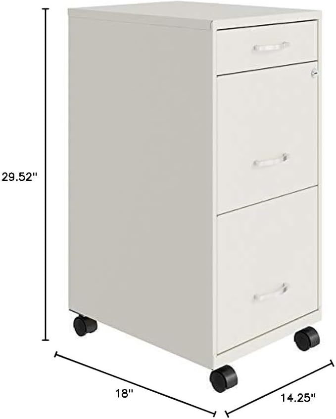 Pemberly Row 3 Drawers 29.52" Vertical White Metal Filing Cabinet Lockable Pre-Assembled Movable Letter Size for Home, Office