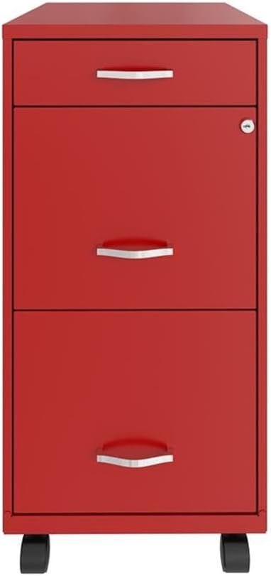 Pemberly Row 3 Drawers 29.52" Vertical Red Metal Filing Cabinet Lockable Pre-Assembled Movable Letter Size for Home, Office