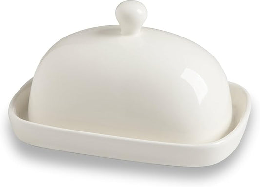 Sweejar Ceramic Butter Dish with Lid for Countertop,Porcelain Butter Keeper with Knob Handle,Butter Container for East/West Coast Butter, 7.3*4.1 inches (Beige)