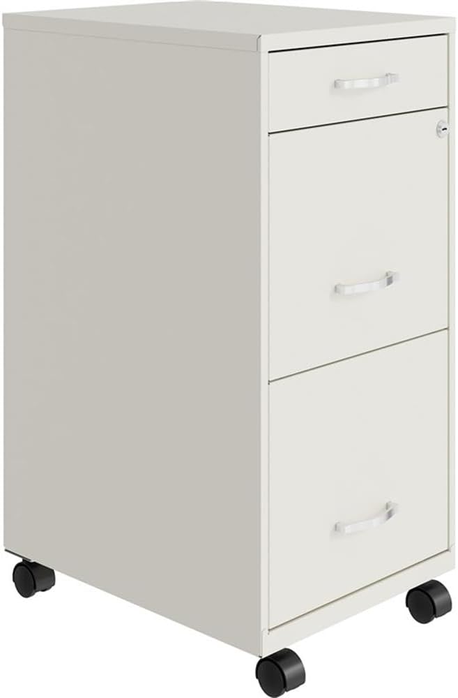 Pemberly Row 3 Drawers 29.52" Vertical White Metal Filing Cabinet Lockable Pre-Assembled Movable Letter Size for Home, Office