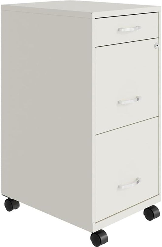Pemberly Row 3 Drawers 29.52" Vertical White Metal Filing Cabinet Lockable Pre-Assembled Movable Letter Size for Home, Office