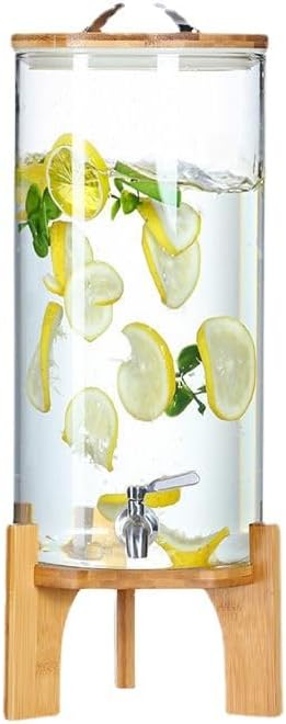 Glass Drink Dispenser, 2.9 gallons, With faucet wood stand Easy flow control, great for parties, bars & restaurants Large Glass Cold Beverage Dispensers.(2.9 gallon)