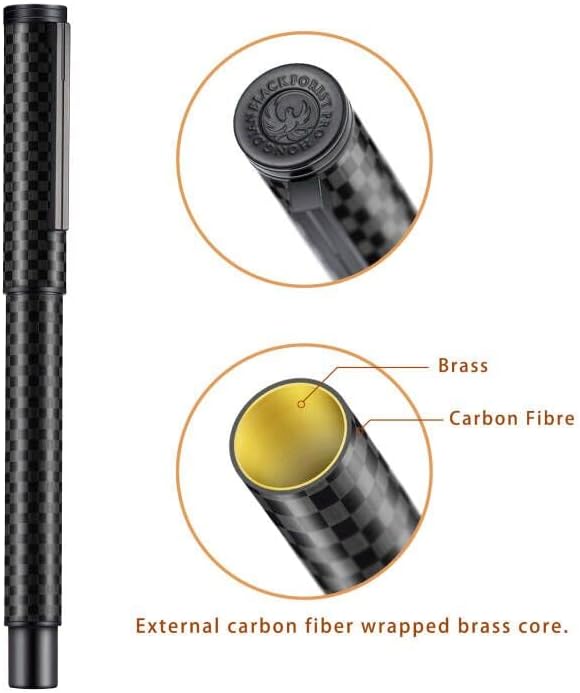 Hongdian Carbon Fiber Fountain Pen Fine Point, Slim Style with Converter and Metal Pen Case, The Light of Hope Serise