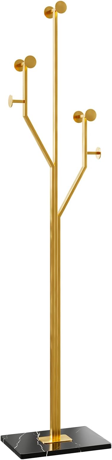 Gold Coat rack,Sturdy coat tree freestanding heavy duty with Marble Base,Metal standing coat rack for Bedroom,Entrance,Modern coat hanger stand for Coats,Hats,Bags(gold)