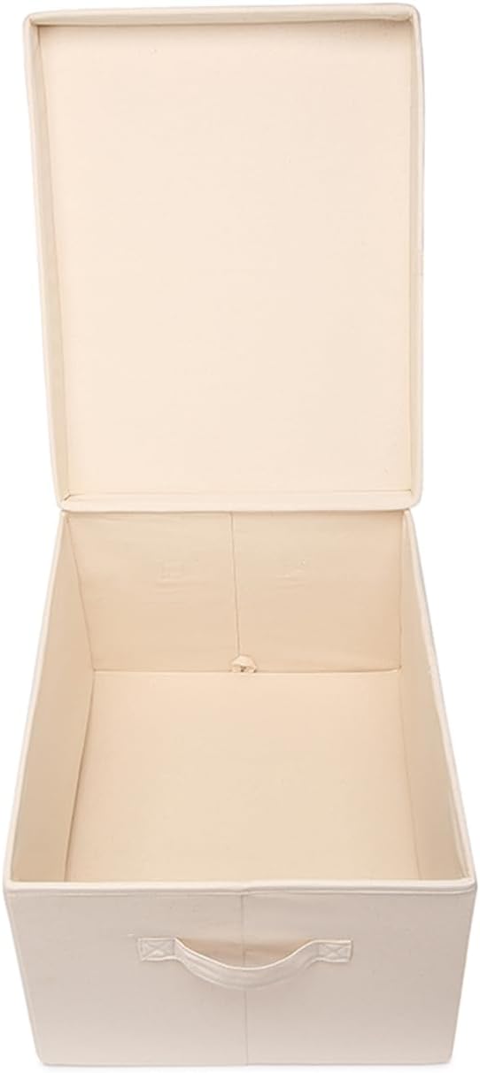 Foldable Storage Bins with Lids Cotton Canvas Rectangular Storage Box Ideal for Organization Lightweight and Durable (M)