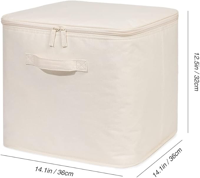 Decorative Basket Rectangular Fabric Storage Bin Organizer Basket with Handles for Clothes Storage (14.1 x 14.1 x 12.5, Beige)