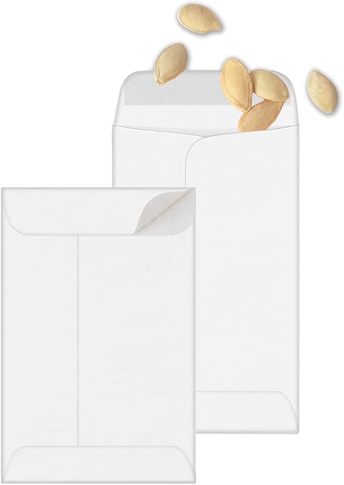 500 PCS #5 Coin Envelopes, 3.125 x 5.5 inches White Kraft Envelopes Classic Small Parts Envelopes with Self Adhesive Gummed Flap for Coins, Cash, Credit Cards, Seeds
