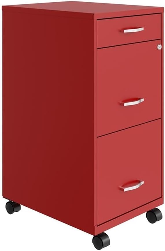 Pemberly Row 3 Drawers 29.52" Vertical Red Metal Filing Cabinet Lockable Pre-Assembled Movable Letter Size for Home, Office