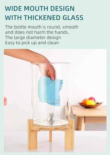 Glass Drink Dispenser, 2 gallons, With faucet wood stand Easy flow control, great for parties, bars & restaurants Large Glass Cold Beverage Dispensers.(2 gallon)