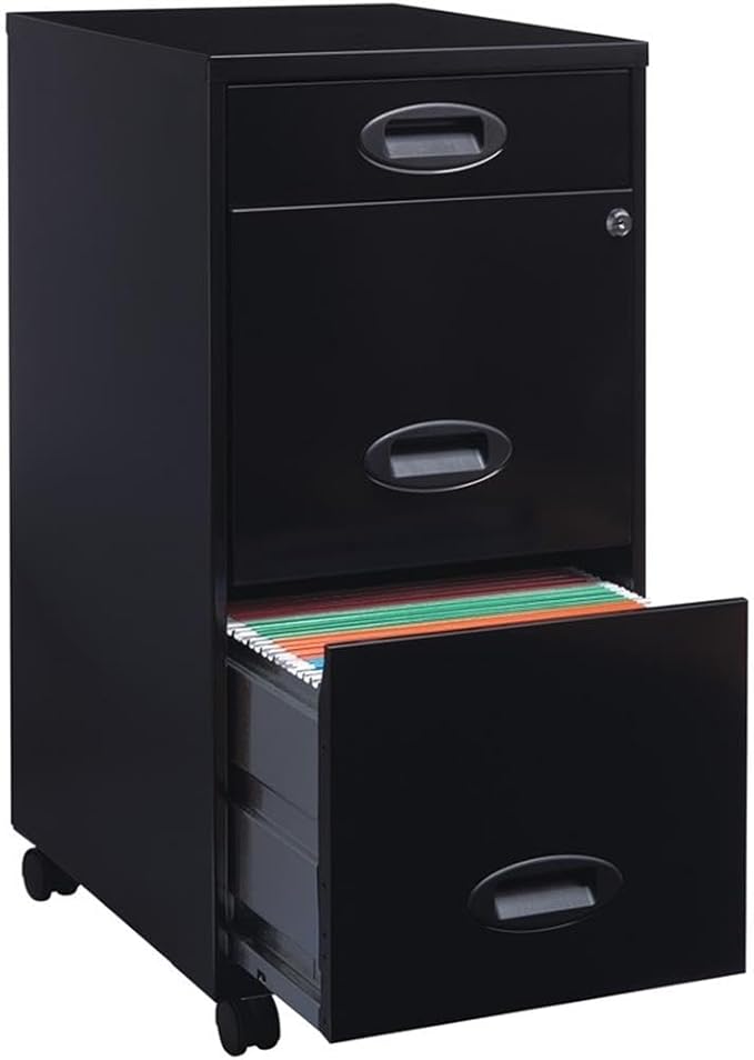 Pemberly Row 3 Drawers 29.52" Vertical Black Metal Filing Cabinet Lockable Pre-Assembled Movable Letter Size for Home, Office