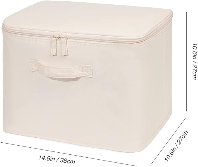 Decorative Basket Rectangular Fabric Storage Bin Organizer Basket with Handles for Clothes Storage (14.9 x 10.6 x 10.6, Beige)