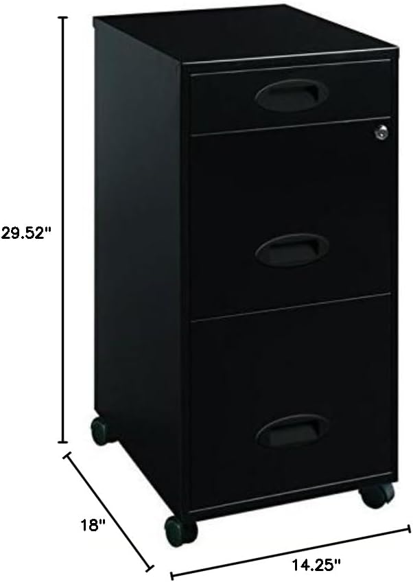 Pemberly Row 3 Drawers 29.52" Vertical Black Metal Filing Cabinet Lockable Pre-Assembled Movable Letter Size for Home, Office
