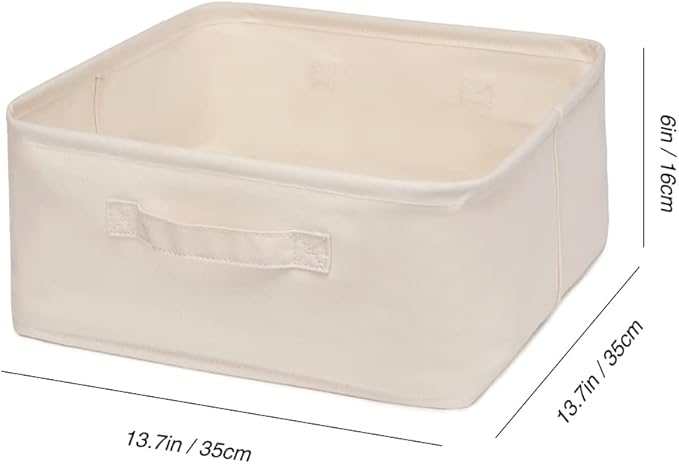 Decorative Basket Rectangular Fabric Storage Bin Organizer Basket with Handles for Clothes Storage (13.7 x 13.7 x 6.2, Beige)
