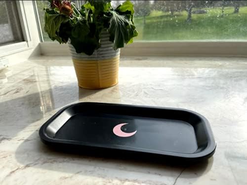 Brando Moon Small Tray - Black Lightweight Plant Based Tray - Made from Plants - Low Carbon Kitchen Tool - Curved Edges and Smooth Surface - Travel Size 8 x 4.1 inches