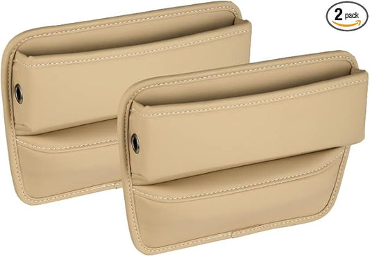 Riloer Car Organizers for Gap Leather Waterproof Car Seat Gap Fillers for Cars, Suvs, Trucks, Front Seat Gap Fillers for Phones, Keys, Cards, Glasses, Beige