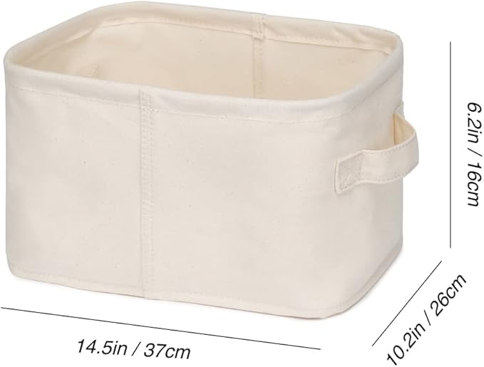 Decorative Basket Rectangular Fabric Storage Bin Organizer Basket with Handles for Clothes Storage (14.5 x 10.2 x 6.2, Beige)