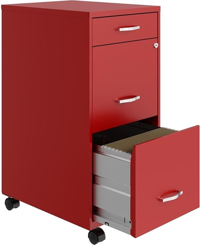 Pemberly Row 3 Drawers 29.52" Vertical Red Metal Filing Cabinet Lockable Pre-Assembled Movable Letter Size for Home, Office