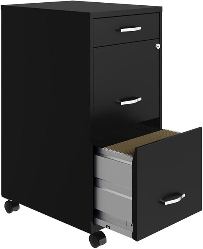 Pemberly Row 18" Deep 3 Drawer Mobile Metal Vertical Filing Cabinet - Black