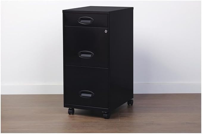 Pemberly Row 3 Drawers 29.52" Vertical Black Metal Filing Cabinet Lockable Pre-Assembled Movable Letter Size for Home, Office