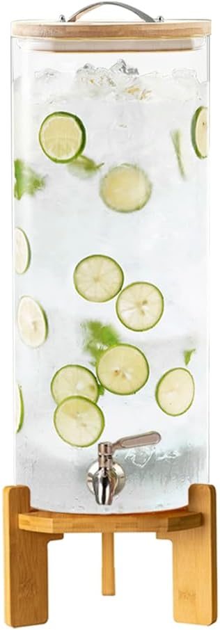 Beverage Dispenser, 3.5 Gallon Glass Drink Dispenser with Stand, Glass water dispenser with Spigot, Large Drink Dispensers for Parties,Bars,Restaurants, 13L