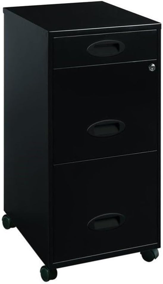 Pemberly Row 3 Drawers 29.52" Vertical Black Metal Filing Cabinet Lockable Pre-Assembled Movable Letter Size for Home, Office