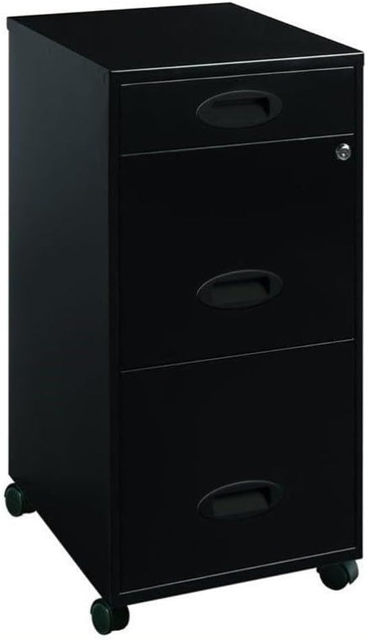 Pemberly Row 3 Drawers 29.52" Vertical Black Metal Filing Cabinet Lockable Pre-Assembled Movable Letter Size for Home, Office
