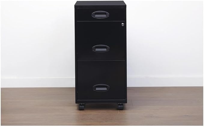 Pemberly Row 3 Drawers 29.52" Vertical Black Metal Filing Cabinet Lockable Pre-Assembled Movable Letter Size for Home, Office
