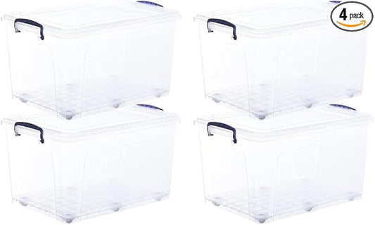 Superio Storage Bins with Lids, Clear Plastic Containers for Organizing, Stackable Totes, BPA Free, Odor Free, Organizer Boxes for Home, and Dorm (4 Pack, 44 Quart)