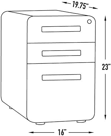 Laura Davidson Furniture Stockpile 3 Drawer File Cabinet with Lock - Under Office Desk Metal Filing Cabinet, Legal/Letter File Folders, Wheels and Stationary Feet, Pre-Assembled, Orange Faceplate