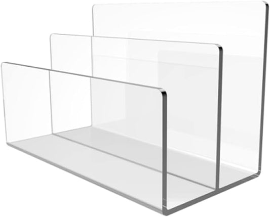 1 Pcs Acrylic Mile Sorter for Desk, 2 Upright Compartments Desk Mail Organizer, Acrylic Mail File Organizer Sorters for Envelope Paper Document, Clear Files Sorter for Office Home, Vertical