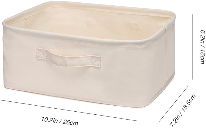 Decorative Basket Rectangular Fabric Storage Bin Organizer Basket with Handles for Clothes Storage (10.2 x 7.2 x 6.2, Beige)