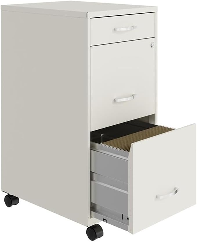 Pemberly Row 3 Drawers 29.52" Vertical White Metal Filing Cabinet Lockable Pre-Assembled Movable Letter Size for Home, Office