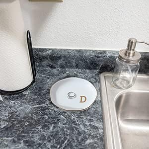 Initials Ring Dish Jewery Tray with Personalized D-Monogrammed Gifts Wedding Engagement for Women Friends sister,Ceramic White