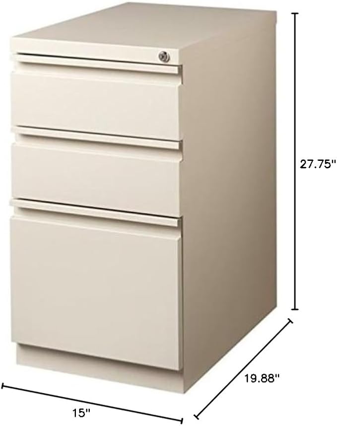 Pemberly Row 27.75" H X 15.00" W Modern 3 Drawer Metal Mobile Filing Cabinet in Putty with Lock Included