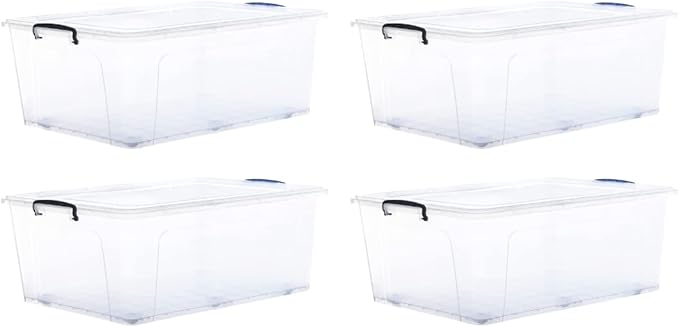 Superio Storage Bins with Lids, Clear Plastic Containers for Organizing, Stackable Totes, BPA Free, Odor Free, Organizer Boxes for Home, and Dorm (4 Pack, 60 Quart)